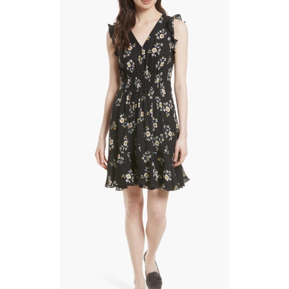 Rebecca Taylor Silk Kelsey Floral Satin Mini Sundress Black Size 10